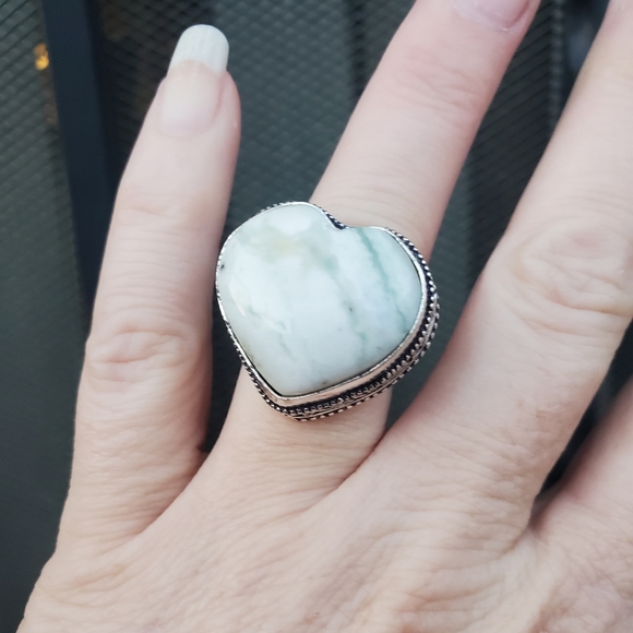 New Heart Shaped Tree Agate 925 Silver Ring. - Picture 12 of 16